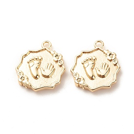 Brass Pendants, Flower with Hand and Foot Pattern