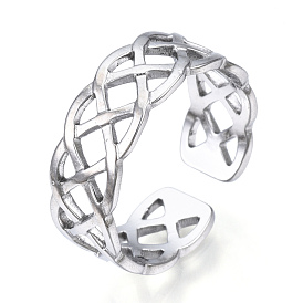 304 Stainless Steel Wire Wrap Open Cuff Ring, Hollow Ring for Women