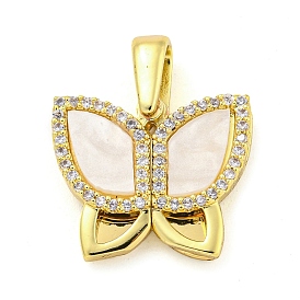 Brass  Micro Pave Clear Cubic Zirconia Pendants, with Acrylic, Butterfly