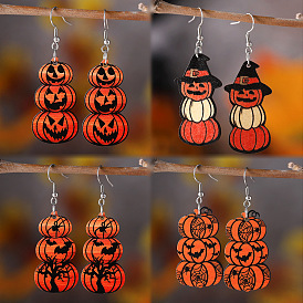 Halloween Wood Earrings, with Stainless Steel Earrings Hook, Orange, Platinum