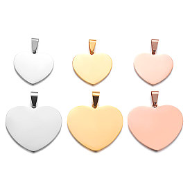 304 Stainless Steel Stamping Blank Tag Pendants, Manual Polishing, Heart Charm