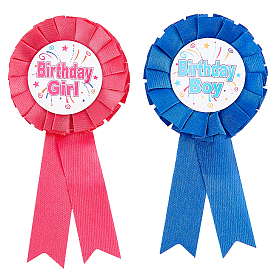 CREATCABIN 2Pcs 2 Colors, Polyester Birthday Tinplate Badge Pins, Gifts for Birthday Party Decorations