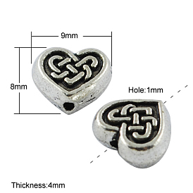 Abalorios de aleación de estilo tibetano, sin plomo y cadmio, corazón, 8x9x4 mm, agujero: 1 mm