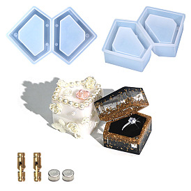 DIY Food Grade Silicone Diamond Shape Ring Storage Box Molds, with Magnet and Hinge, Resin Casting Molds, For UV Resin, Epoxy Resin Craft Making