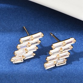 Серьги-гвоздики из латуни с микропаве из прозрачного кубического циркония в форме ромба для женщин, без кадмия и без свинца, долговечный, стойки покрытие