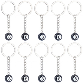10Pcs Platinum Alloy Resin Keychains, with Enamel, Billiards