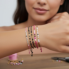 Стеклянные бусины плетеные браслеты из бисера, Регулируемые браслеты из плетеного нейлонового шнура для женщин, колонка