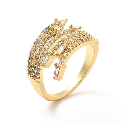 Clear Cubic Zirconia Triangle Open Cuff Rings, Cadmium Free & Lead Free, Brass Jewelry for Women