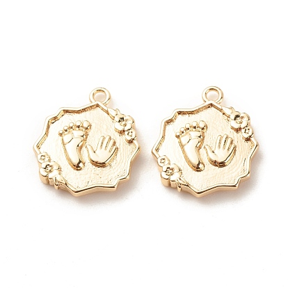Brass Pendants, Flower with Hand and Foot Pattern
