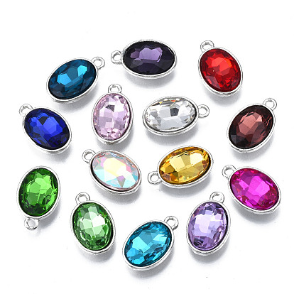 Alloy Glass Pendants, Faceted, Oval, Platinum, Cadmium Free & Lead Free