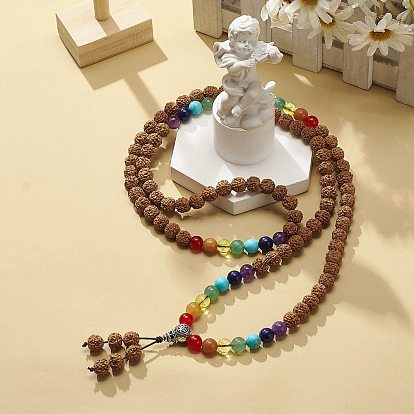 Натуральное буддийское ожерелье из бисера рудракши, Ожерелье с двойной петлей из натуральных смешанных драгоценных камней и сплава тыквы для женщин