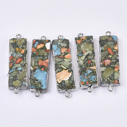 Synthetic Regalite Links Connectors, with Edge Platinum Plated and Iron Loop, Rectangle
