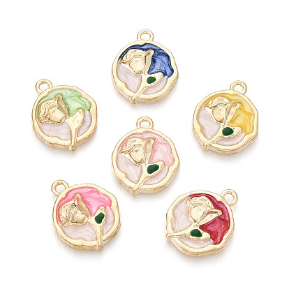 Подвески из эмали и сплава, плоские круглые и цветочные подвески, золотой свет