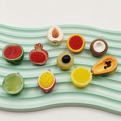 Непрозрачные подвески смолы, 3фрукты, с платиновыми тоновыми железными петлями