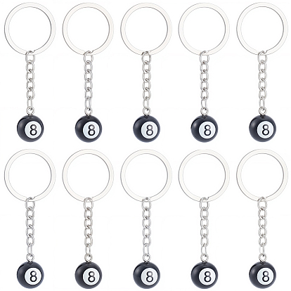 10Pcs Platinum Alloy Resin Keychains, with Enamel, Billiards