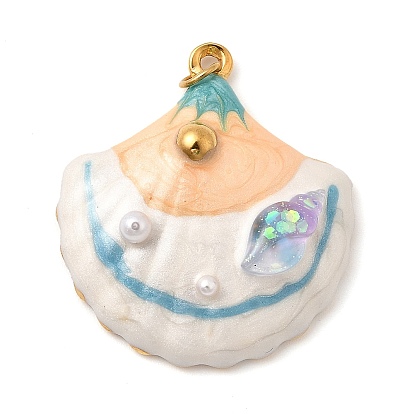 304 нержавеющей стальной эмали подвески, с подвесками из искусственного жемчуга в виде ракушек, ионное покрытие (ip), реальный 18 k позолоченный