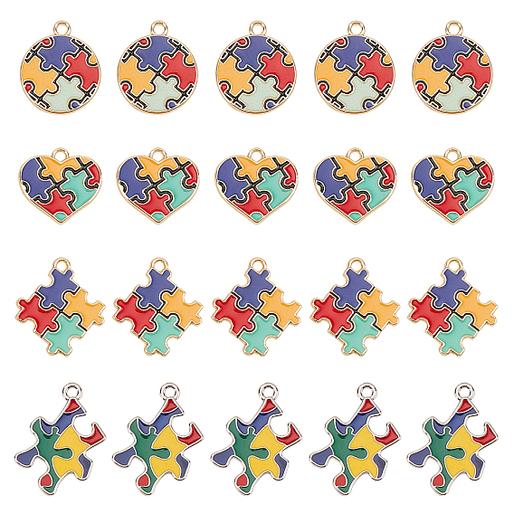 Alloy Enamel Pendants, Mixed Shapes, Colorful