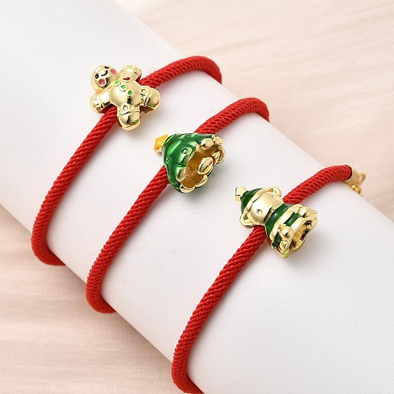 Рождественские браслеты из нейлонового шнура, латунные эмалевые подвески для женщин, стойки покрытие, долговечный, без кадмия и без свинца