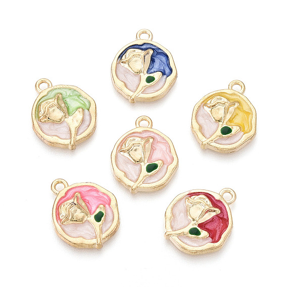 Подвески из эмали и сплава, плоские круглые и цветочные подвески, золотой свет