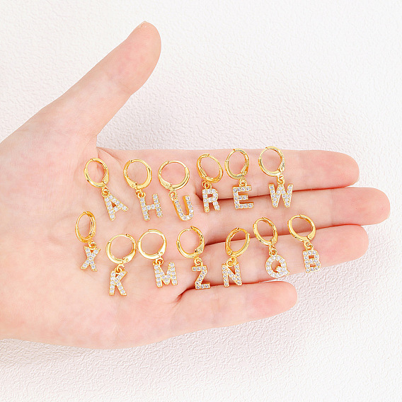 Латунные серьги-кольца из прозрачного кубического циркония, золотые