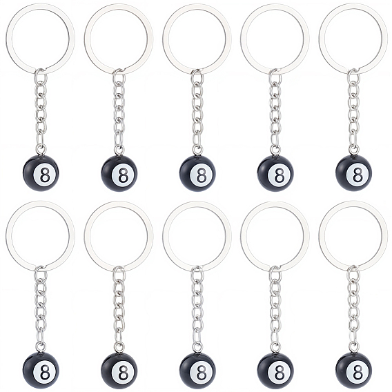10Pcs Platinum Alloy Resin Keychains, with Enamel, Billiards