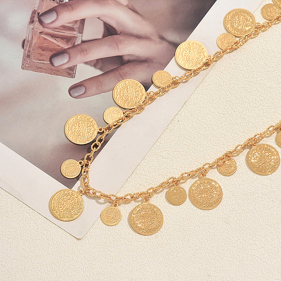 Collares largos vintage de aleación con borlas de monedas para mujer