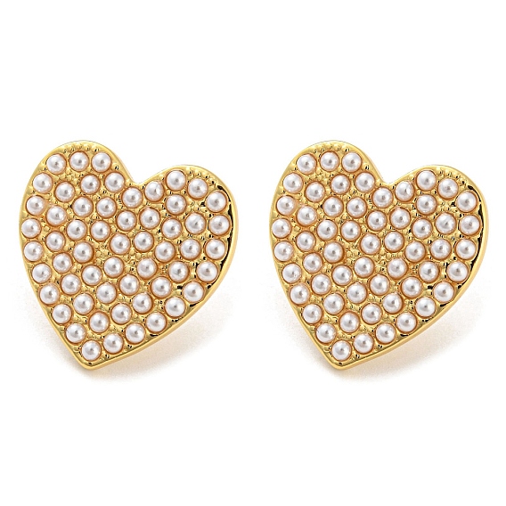 Серьги-гвоздики в форме сердца из латуни с пластиковыми жемчужинами, долговечный, без кадмия и без свинца