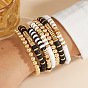 Ensembles de bracelets extensibles en pâte polymère noire et blanche avec perles heishi, bracelets empilables ajustables à plusieurs niveaux