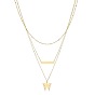 Butterfly Pendant Triple Layer Necklace Bar Satellite Chain Cross Lock Charm