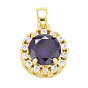 Brass Micro Pave Cubic Zirconia Pendants, Long-Lasting Plated, Real 18K Gold Plated, Flat Round