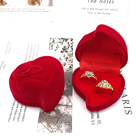 Cajas de anillo de terciopelo, para la boda, caja de almacenamiento de joyas, corazón
