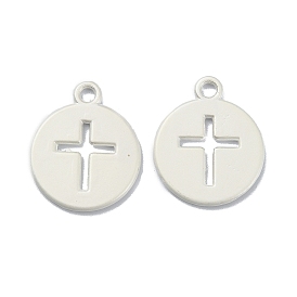 Plating Alloy Pendant, Flat Round with Cross