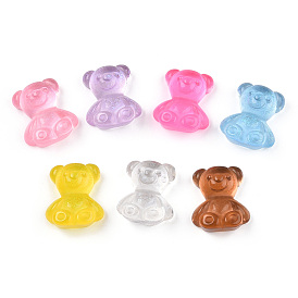 Transparent Resin Bear Cabochons, with Glitter Powder