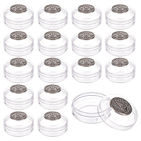 Round Transparent Plastics Display Boxes, with Antique Silver Tone Virgin Marry Alloy Slice Ornament, for Gemstone, Jewelry Storage