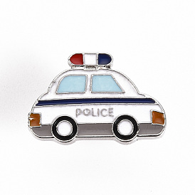 Alloy Enamel Brooches, Enamel Pins, with Brass Butterfly Clutches, Police Car, Cadmium Free & Nickel Free & Lead Free, Platinum
