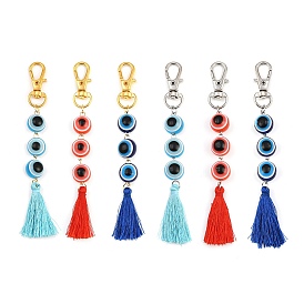 Подвеска с кисточками из полиэстера и круглыми бусинами от сглаза из смолы, с поворотными застежками