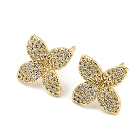 Flower Rack Plating Brass Micro Pave Cubic Zirconia Stud Earrings for Women, Lead Free & Cadmium Free, Long-Lasting Plated