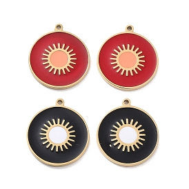 Ion Plating(IP) 304 Stainless Steel Pendants, with Enamel, Flat Round Charm, Golden