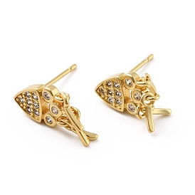 Clear Cubic Zirconia Fish Stud Earrings, Brass Jewelry for Women, Cadmium Free & Nickel Free & Lead Free