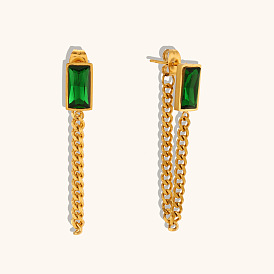 Minimalist Chain Zircon Stud Earrings with 18K Gold Plated Stainless Steel Ear Cuff Jewelry