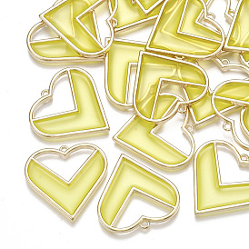 Epoxy Resin Pendants, with Alloy Open Back Bezel, Heart, Light Gold