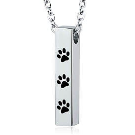 304 Stainless Steel Urn Ashes Pendants, Cuboid with Paw Print