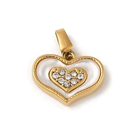Ion Plating(IP) 304 Stainless Steel Pendants, with Rhinestone and Shell, Heart Charm