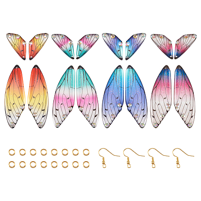 Набор для изготовления сережек с крыльями бабочки своими руками, в том числе подвески со стразами из смолы, крючок и кольца из латуни
