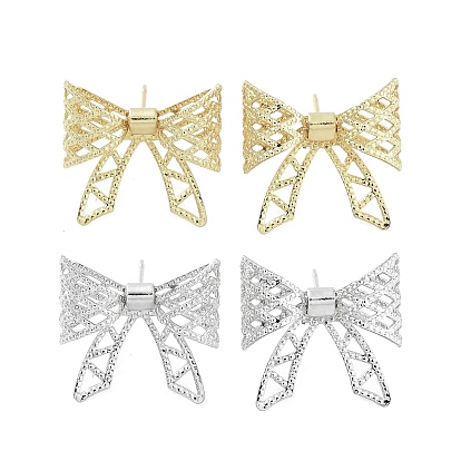 Hollow Bowknot Brass Stud Earrings, Long-Lasting Plated, Lead Free & Cadmium Free