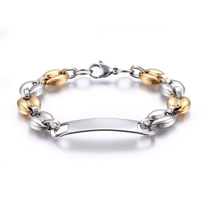 201 Stainless Steel Coffee Bean Chain ID Bracelets, Rectangle