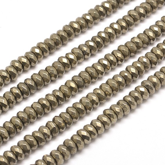 Faceted Rondelle Natural Pyrite Beads Strands