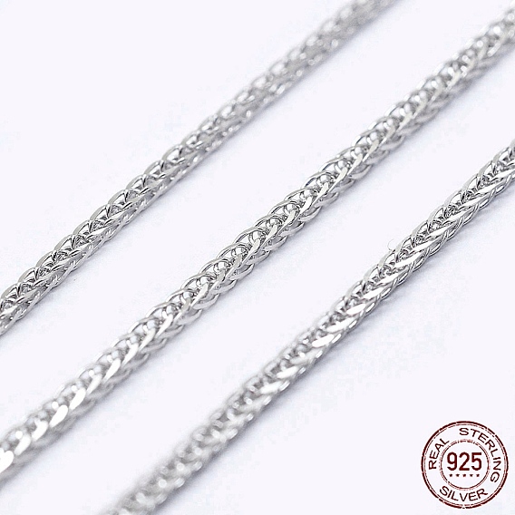 Adjustable 925 Sterling Silver Wheat Chain Necklaces, with Spring Ring Clasps and Heart Charm