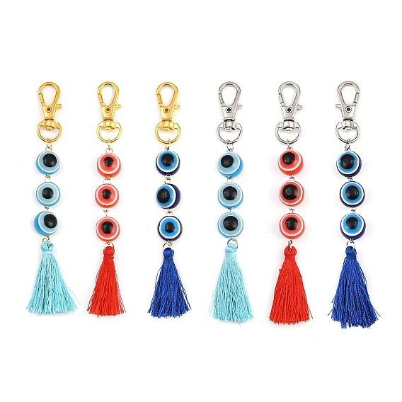 Подвеска с кисточками из полиэстера и круглыми бусинами от сглаза из смолы, с поворотными застежками