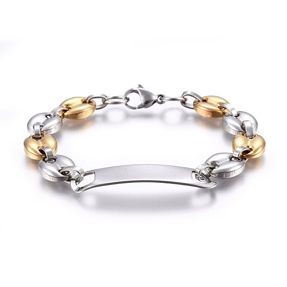 201 Stainless Steel Coffee Bean Chain ID Bracelets, Rectangle